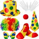JaGely 7 Pcs Clown Costume Set Include Rainbow Wig Hat Clown Nose Bow Tie White Gloves Shoes Accessories Halloween Cosplay for Adults Parties Circus Carnivals Pretend Play