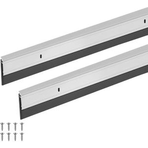 FoldTier 2 Pcs All-Season Door Sweep for Bottom of Door Exterior and Interior, Aluminum Alloy and Rubber, Commercial Weather Stripping Draft Stopper for Threshold Seal (1-3/4 x 36 Inch,Silver)