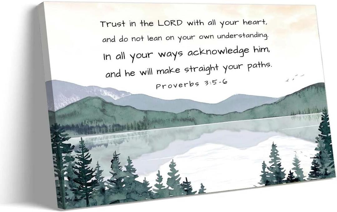 Lnzinro Proverbs 3 5-6 Wall Art Bible Verse Wall Decor Prints Trust in the Lord with All Your Heart Bible Quote Poster Religious Canvas Framed Wall Decorations 08x12 inches (12L" x 8W")
