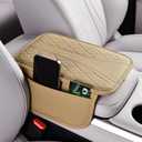 ESKONKE [Upgraded] Car Center Console Cover with 2 Storage Bags - Premium Nappa Leather Armrest Cover, Scratch & Wear Resistant, Waterproof Car Interior Accessories (Upgrade - Hampagne Beige), 2 Pieces