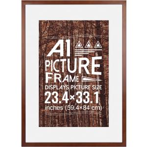 A1 Picture Frame (23.4 x 33.1 inches), Solid Wood Brown Wood Poster Frame-Horizontal and Vertical Wall Hanging for Home, Exhibition, Caffe(Brown)