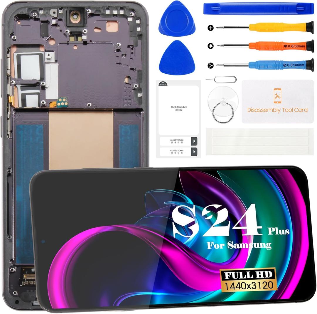 US Version Original for Samsung S24 Plus 5G Screen Replacement for Samsung S24 Plus LCD Display SM-S926A SM-S926U SM-S926W Touch Screen Repair Kits with Frame (Black)
