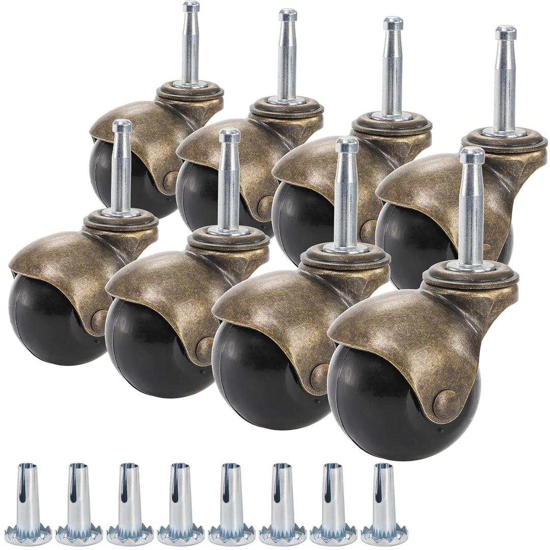 Yarlung 8 Pack 2 Inch Ball Caster Wheels with Swivel Stem, Antique Brass Casters with Mounting Stem Sleeve Socket (5/16" x 1-1/2") for Furniture Chairs Sofa Cabinets