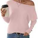 Cakulo Womens Off The Shoulder Sweater Batwing Long Sleeve Casual Knit Tops 2026 Lightweight Pullover Sweaters Pink L