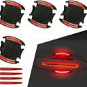 Pack-8 Car Door Handle Door Bowl Sticker, 3.2" x 3.5" + 0.5" x 3.5" Carbon Fiber Textured Flexible Reflective Warning Decals, Paint Scratch Protection Covers, Universal for Cars (Red & Black)