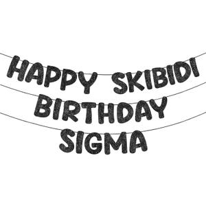 Fulmoon Pre Strung Happy Skibidi Birthday Sigma Banner Glitter Funny Zoomer Gen Z Slang Birthday Party Supplies Gen Z Slag Party Decorations Sign Gift(Black)