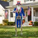 3 Pcs 12ft Skeleton Outfit Set, Patriotic Uncle Style Costume with Stars Top Hat, Tailcoat, and White Beard for Giant Skeleton Halloween Outdoor Decor, Fourth of July Lawn Decoration