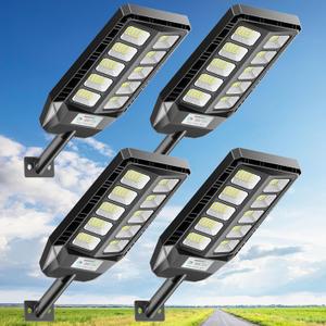 Solar Lights Outdoor, IP66 Waterproof Street Lights Outdoor, 6500K Dusk to Dawn Solar Security Flood Lights Motion Sensor with Remote Control for Yard, Entryway Garage, Porch 4 Pack