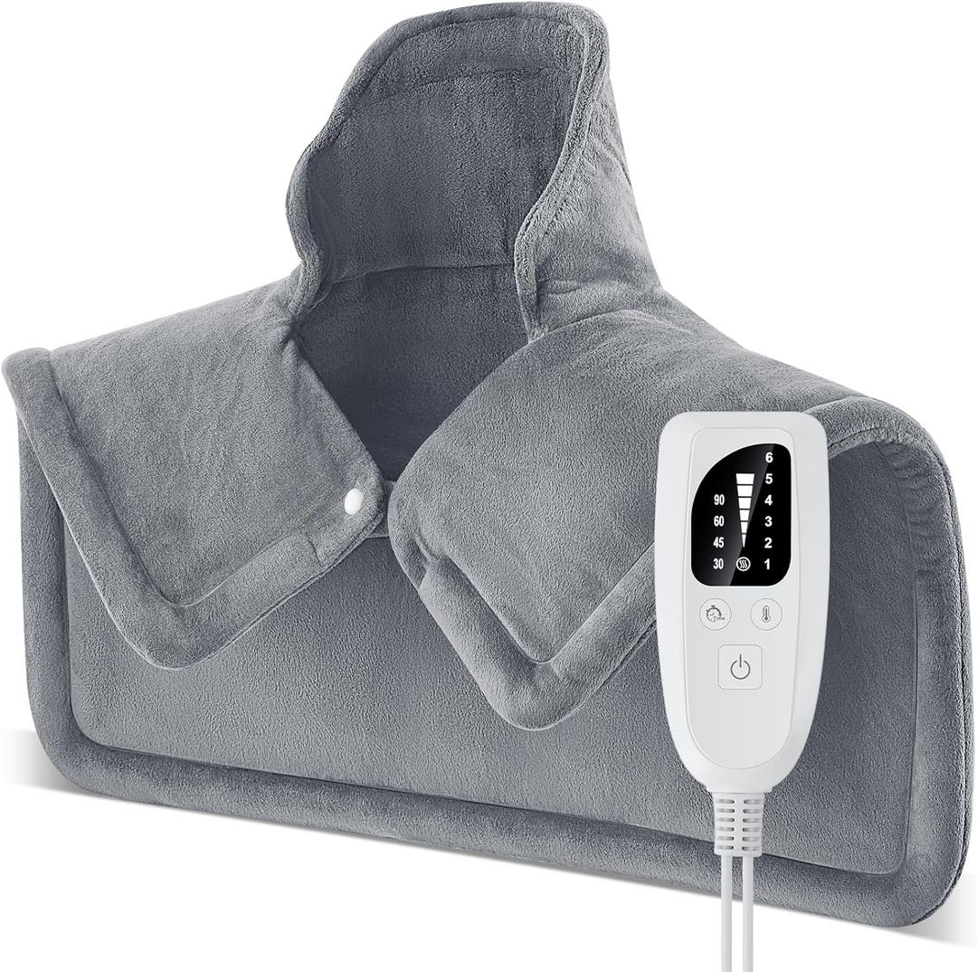 Heating Pad for Neck and Shoulder, Gifts for Women Men Mom Dad, Electric Heat Pads for Back/Knee/Leg, Large Weighted Heating Pad, Machine Washable, Fast-Heating, Auto-Off, 19.7"x22.4" (Gray)