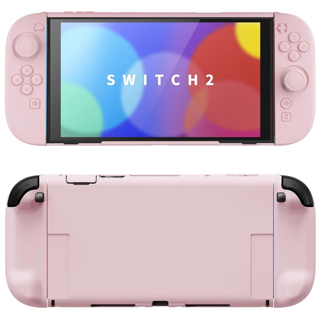 PlayVital Hard Case for Nintendo Switch 2 with Extra Stand & Thumb Grip Caps | Split Design, Dockable Protective Full-Body Shell Cover for Nintendo Switch 2 | Solid Color Series, Cherry Blossoms Pink
