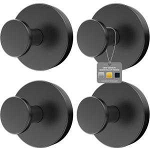 Shower Suction Cup Hooks, Heavy Duty Bathroom Wall Hooks for Towels, Robes, Loofahs, Removable Metal Hook for Tile Glass Mirror, No Drill(4 Pack, Black)