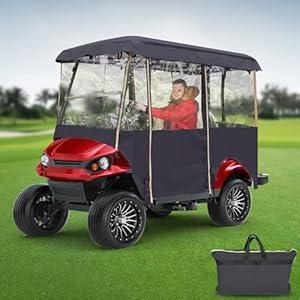 LUPPLE Golf Cart Rain Cover Enclosures 4 Passenger Extended Roof for Club Car Ezgo Yamaha, Universal Clear Poncho Side Curtains for Cold Weather Wind Winter Waterproof Zippered Roll Up Doors Windows