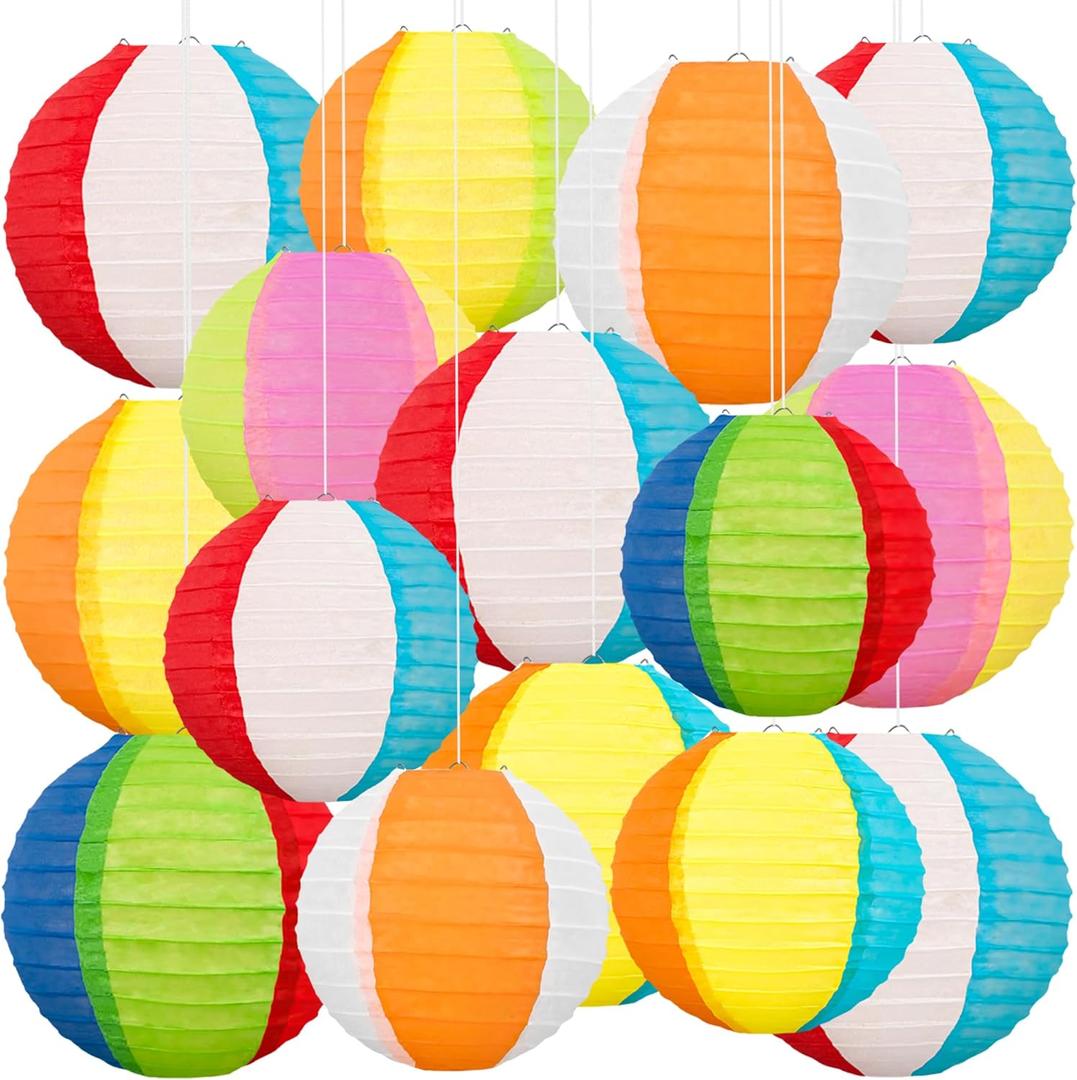 30PCS Beach Ball Paper Lanterns Bulk Pool Summer Luau Hawaiian Tropical Hanging Party Decorations Indoor Outdoor
