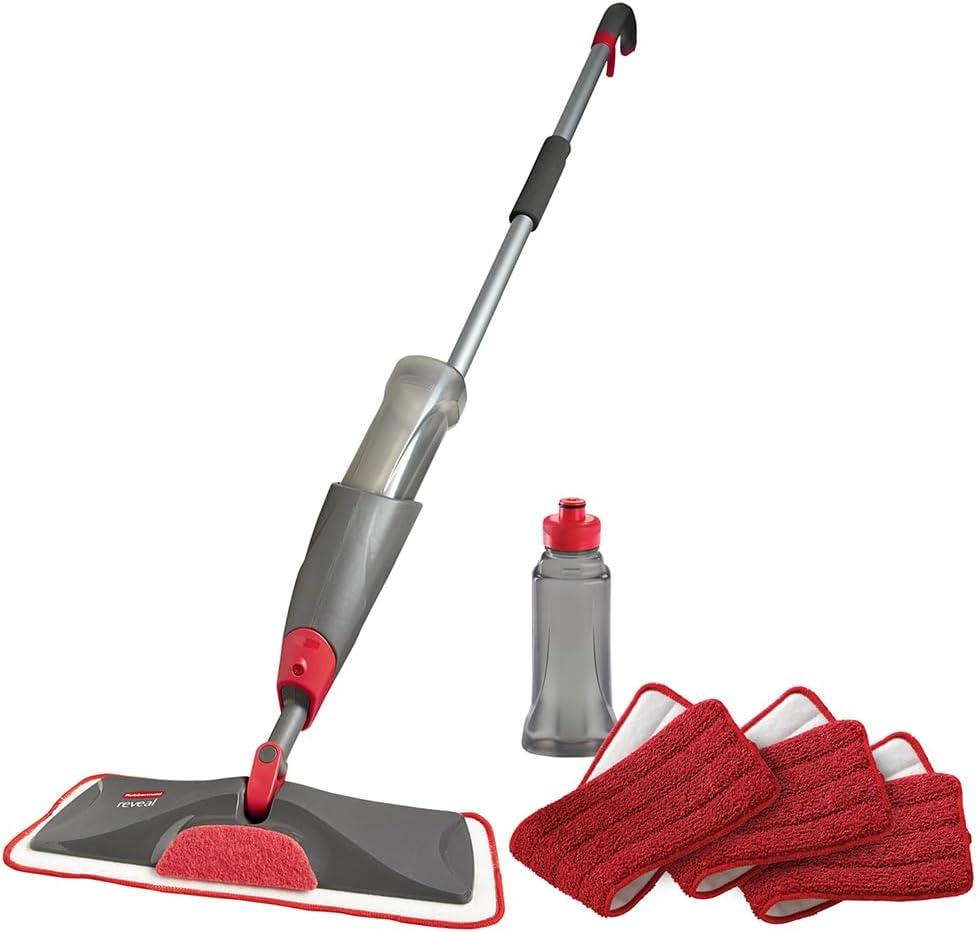 Rubbermaid Reveal Spray Mop Floor Cleaning Kit, 3 Reusable Microfiber Wet Pads, 1 Refillable Bottle, Cordless, MultiSurface Mopping for All Home/Bathroom/Office Floors