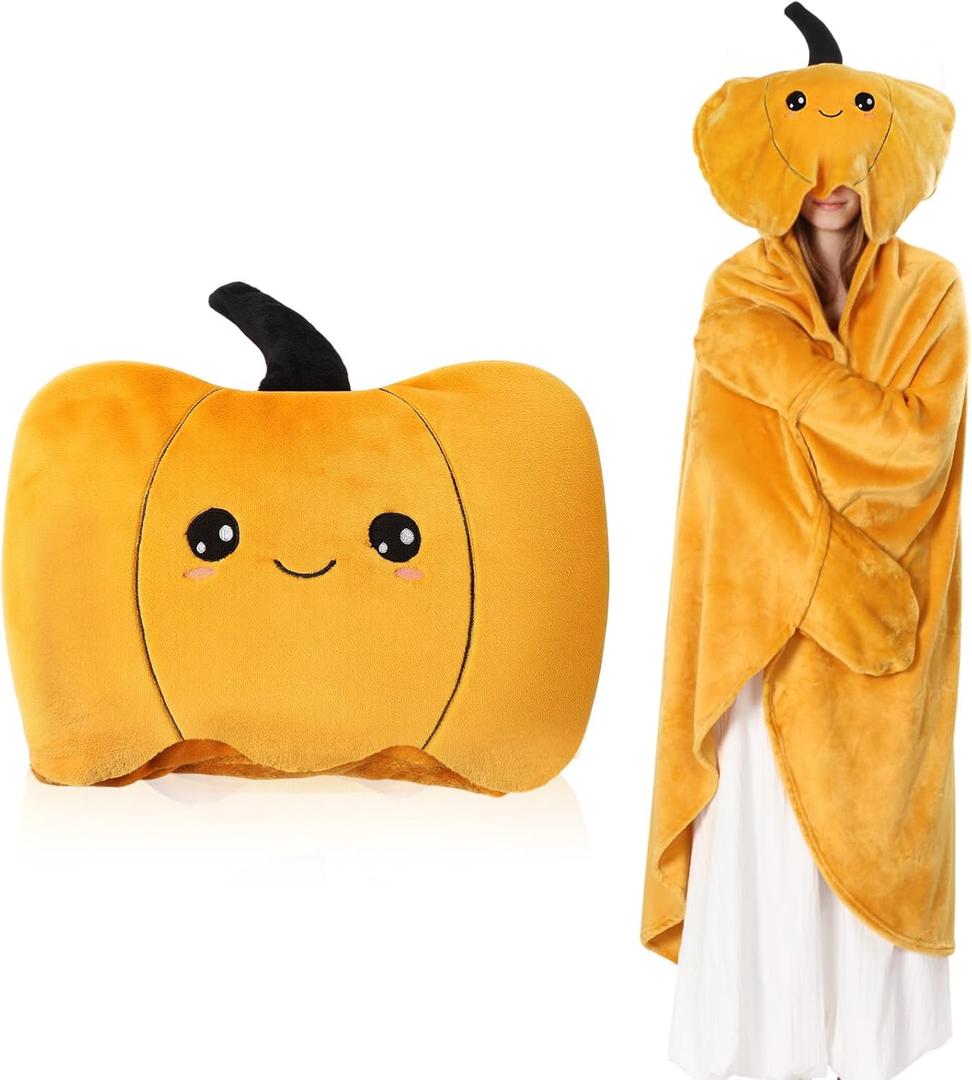 Peryiter Thanksgiving Wearable Blanket Pumpkin Hoodie Adults Friendsgiving Party Gift Oversize Flannel Wrap Throw for Women
