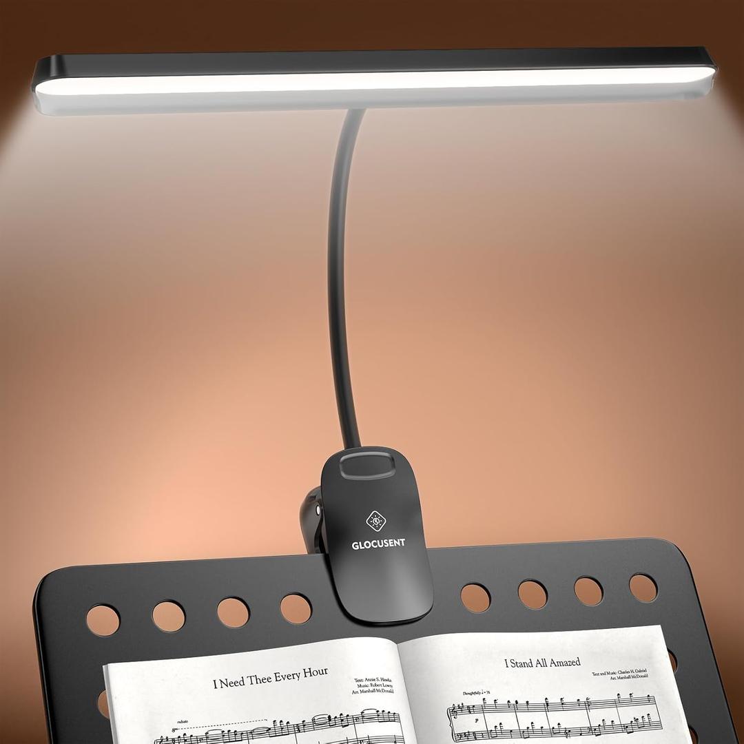 Glocusent 81 LED Music Stand Light, Super Bright & Eye Caring, 3 Color & 5 Brightness Piano Lamp with Shield, Rechargeable Long Lasting to 150-Hr, Perfect Piano Light for Grand Piano, Keyboard, Guitar