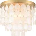 ALICE HOUSE 13.8" Capiz Shell Ceiling Light,Brushed Brass Finish, 3 Light Flush Mount Light for Bedroom, Hallway, Entryway ETL Listed, AL2608-S3