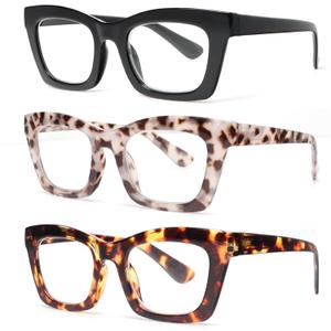 REAVEE Oprah Style Reading Glasses for Women, Blue Light Blocking Stylish Oversized Computer Readers Spring Hinge (Black/Brown Tortoise/Grey Tortoise)