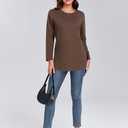 Women's Casual Cotton Sleeveless/Long Sleeve T Shirt Round Neck Basic Loose Tunic Tops (Brown, M)
