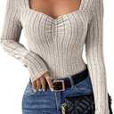 SOLY HUX Women's T Shirt Sweetheart Neck Long Sleeve Ruched Slim Fit Casual Solid Tee Tops (Large)