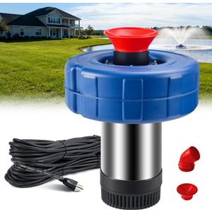 Pond Fountain Aerator - 110V, 0.75KW/1HP, 15000 GPH Pump. Fully Automatic Powerful Lake Floating Fountain with 100 - Foot Power Cord and Two 100 - Foot Guide Ropes for Large Ponds and Lakes (F-65)