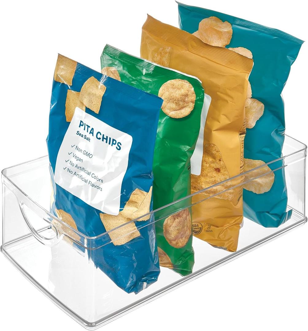 iDesign Recycled Plastic Cabinet and Pantry Storage Bin with Integrated Handles  16 x 8 x 5, Clear Bin