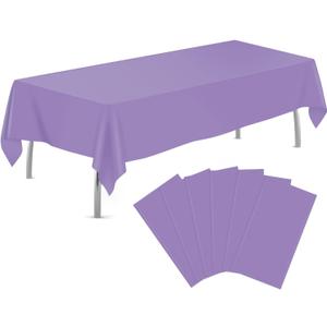 tujol Lavender 6 Pack Plastic Table Cloth 54" x 108", Disposable Tablecloths Rectangle Table Cover, Plastic Tablecloths for Parties