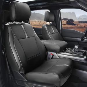 CoverCenter for Ford F150 Seat Covers 2023 2022-2015, Custom-Fit Front Only Seat Cover for 2015-2023 F150 XL/XLT Carbon Fiber Leather Car Trucks Accessories (6PCS, Front Only) (4.Black with carbon fiber(Front only))