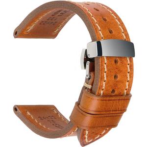 REZERO Leather Watch Bands, Handmade Watch Straps, Italian Top Grain Soft Leather Watch Bands Replacement, Vegetable-Tanned & Oil-Waxed Watch Bracelets 18/19/20/21/22/23/24/26mm for Men, Women (Light Brown+Deployant Clasp)
