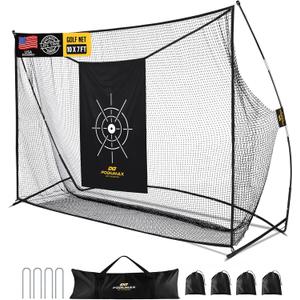 PodiuMax Golf Net, 10x7ft Golf Practice Net with Noise Reduce Silk Target Driving Real Balls, Hitting Nets for Backyard Garage, Improve Chipping Putting Pitching, Gift for Men & Golfers (Black)