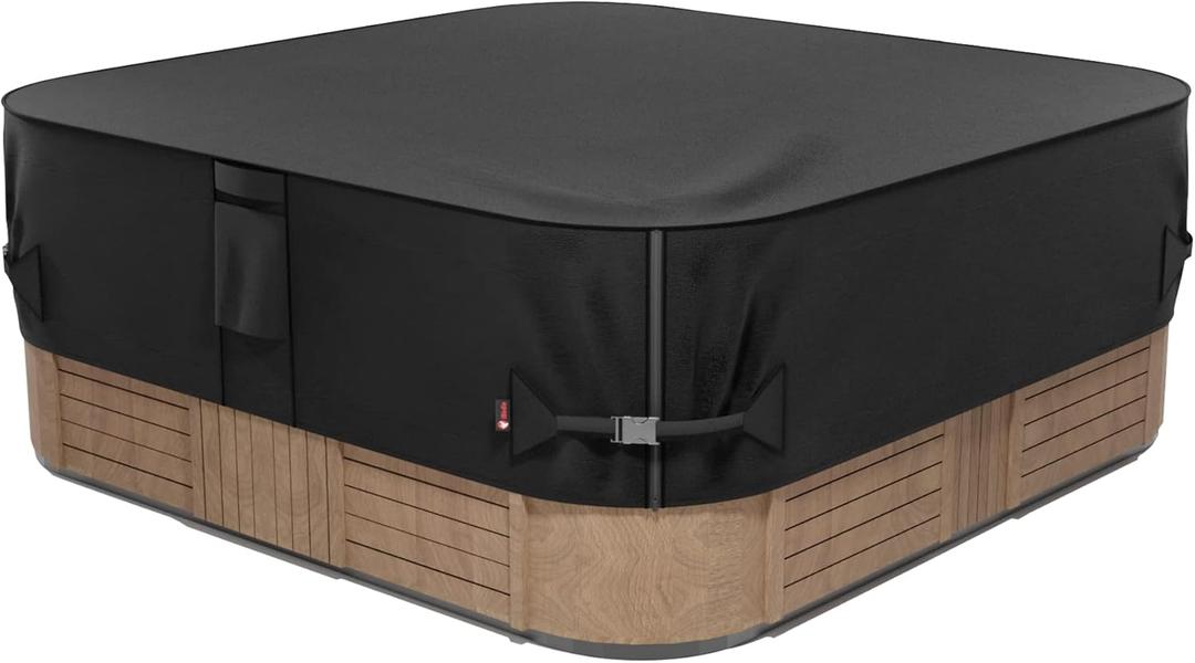 IBirdie Outdoor Waterproof and Weatherproof Hot Tub Cover 85 x 85 inch fit 84 x 84 or 83 x 83 or 82 x 82 or 7 ft x 7 ft Square SPA 600D Heavy Duty Protectors Protective Cover Cap (Black)