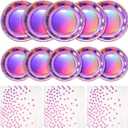 Iridescent Pink Party Supplies Decorations Serve 50, Hot Pink Holographic Paper Plates and Napkins Set, Disposable Iridescent Pink Paper Party Plates for Mermaid Birthday Wedding Party Supplies
