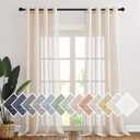 NICETOWN Flax Linen Sheer Curtains 108" Length for Windows, Ring Top Privacy Semitransparent Sheer Light Filter Curtain Panels for Bedroom/Living Room, Beige, 52" W Per Panel, Set of 2