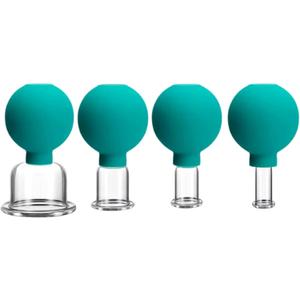4 Pcs Vacuum Face Skin Lifting Facial Cups Rubber Cupping Set Face Massager Anti-Wrinkle Cupping Anti Cellulite Cup (Green)