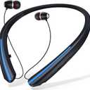 Retractable Neckband Bluetooth Headphones, 20H Playtime Comfort-Fit Wireless Earbuds with Auto-Reel, CVC 8.0 Noise Cancellation for Hands-Free Calls, Blue & Black