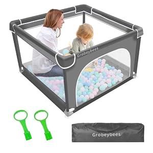 Grobeybees Playpen for Babies and Toddlers, Small Baby Playpen, 36"x36" Baby Playard, Indoor & Outdoor Play Pen, Sturdy Safety Play Yard with Soft Breathable Mesh (Grey)