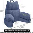 RRPAHWTV Reading Pillow for Bed with High Arm Rests ,Back Support Pillow for Sitting Up in Bed with Shredded Memory Foam for Reading, TV, Gaming or Relaxing on FloorDark Blue, Large