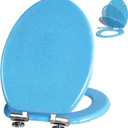 Angol Shiold Glitter Toilet Seat Molded Wood Elongated Toilet Seat with Quietly Close and Quick Release Hinges, Easy to Clean also Easy to Install (Elongated 18.5'', Blue)
