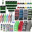146 Pcs Video Game Party Favors, Gamer Party Favor -Ink Pen Notebook VIP Passes with Lanyards Slap Bracelets Keychains Bags Tattoo Stickers for Kids Gaming Party Favors Game On Birthday Partys Favor