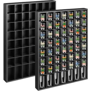 2 Pcs Large Wooden Shot Glass Display Case with Removable Shelves, Wall Mounted Shadow Box, 56 Slots