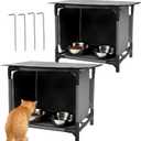Waterproof Cat House for Outdoor Cat Feeding Station Weatherproof Outdoor Kitty Dining Room Cat Shelter for Stray, Feral Cats and Community Cats, 2 PCSNo Bowl