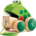 Hape Frog Pull-Along | Wooden Frog Fly Eating Pull Toddler Toy, Bright Colors