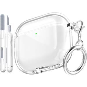 for AirPods 4th Generation Case Cover 2024, Military-Grade Shockproof, Soft TPU Highly Transparent Anti-Yellowing for AirPods 4 Case with Cleaning Kit & Cute Round Buckle, Clear White