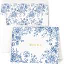AUDREE 50 Set Thank You Cards with Envelopes (3.5x5) - Gold Foil Elegant Blue Floral Thank You Cards with Matching Adhesive Envelopes - Perfect for Wedding, Bridal Showers, Baby Showers, All Occasion