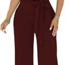 Dressy Jumpsuits for Women Elegant Sexy V-Neck Rompers Formal Evening Party Wide Leg Pant Suits (Large)