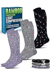 Doctor's Select Bamboo Viscose Light Compression Socks for Women & Men - 3 Pairs, 8-15 mmHg Compression Socks, Knee High