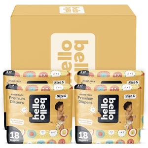 Hello Bello Premium Diapers Size 5, 72 Count Disposable, Extra-Absorbent, and Hypoallergenic Baby Diapers with Snug and Comfort Fit, Sunnyside Up Pattern Value Pack