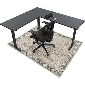 Anidaroel 36"x48" Green Floral Office Chair Mat for Hardwood Floor, Office Rugs for Rolling Chair, Computer Gaming Chair Mat, Under Desk Chair Floor Mat Large Protector Carpet (Beige)