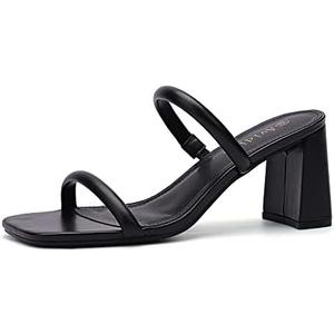 Avidirk Women's Square Open Toe Heeled Sandals Two Strap Mules Slip On Block Chunky Mid Heels Sandals 8