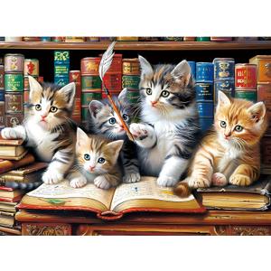 300 Piece Puzzle for Adults, Cats Library Jigsaw Puzzle, Funny Kitten Bookshelf Puzzles, Animal Pet Lover Challenging Puzzles for Friends Family Activity Game Nights Gifts, 20.5x15 in